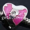 Enamel Zinc Alloy European Beads, Heart, plated, without troll & with rhinestone & large hole 