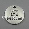 Zinc Alloy Message Pendants, Flat Round, plated, with letter pattern Approx 2mm 