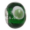 El Abalorio Vidriado Con Doble Núcleo De Plata Chapata, Cristal de murano, Toroidal, chapado en color de plata antigua, doble núcleo de cuproníquel sin rosca, verde, 9x14mm, agujero:aproximado 5mm, Vendido por UD