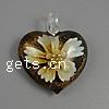 Inner Flower Lampwork Pendants, Heart, gold sand & gold sand Approx 6mm 