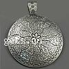 Zinc Alloy Flat Round Pendants, plated, with flower pattern nickel, lead & cadmium free Approx 