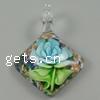 Inner Flower Lampwork Pendants, Rhombus, gold sand & two tone Approx 5mm 