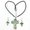 Lampwork Jewelry Sets, earring & necklace, with Nylon, iron earring hook, Cross Inch 