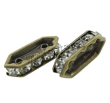 Mode Pont strass Spacer, laiton, Placage, avec strass & 2 fils, plus de couleurs à choisir, 15x6.5x4mm, Trou:Environ 1.5mm, Vendu par PC