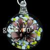 Inner Flower Lampwork Pendants, Flat Round Approx 3mm 