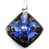 Pendentifs Murano fleur intérieur, chalumeau, losange, fleur intérieure, couleur bleu foncé Environ 3mm, Vendu par PC