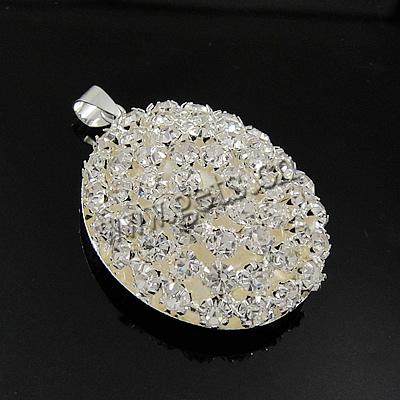 Rhinestone Brass Pendants, Oval, plated, with rhinestone & hollow, more colors for choice, 35x30x13mm, Hole:Approx 4.5mm, Sold By PC