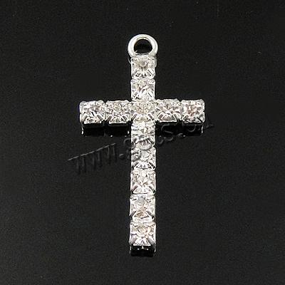 Messing Kreuz Anhänger, plattiert, mit Strass, keine, 23x14x3mm, Bohrung:ca. 2mm, verkauft von PC