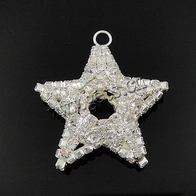 colgantes de latón de estrellas, metal, chapado, con diamantes de imitación, más colores para la opción, 34x34x14mm, agujero:aproximado 4mm, Vendido por UD