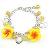 Iron Bracelets, with Polymer Clay & Glass, Flower, yellow, nickel free  .5 Inch 