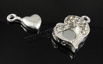 Zinc Alloy Magnetic Clasp, Heart, plated, magnetism about 3000 gauss & with rhinestone & single-strand, more colors for choice, 17x16x6mm, Hole:Approx 2mm, Sold By PC