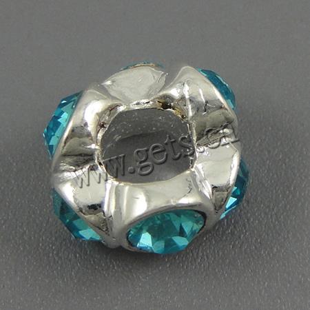 grano Europeo de aleación Zinc con diamante, aleación de zinc, Flor, chapado, sin rosca & con diamantes de imitación, más colores para la opción, 13x5mm, agujero:aproximado 5mm, Vendido por UD