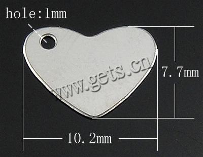 Unbearbeitetes Schild aus Edelstahl, Herz, Kundenindividuell, originale Farbe, 10.2x7.7x0.4mm, Bohrung:ca. 1mm, 1000PCs/Tasche, verkauft von Tasche