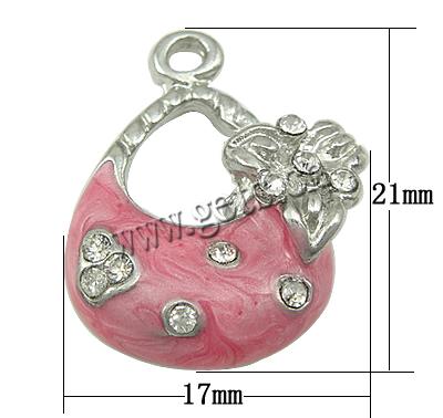 Pendentifs de sac à main en alliage zinc, alliage de zinc, Placage, émail & avec strass, plus de couleurs à choisir, 17x21x6mm, Trou:Environ 2mm, Vendu par PC