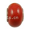 Brass Core European Porcelain Beads, porcelaine, avec laiton, rondelle, Plaqué d'argent, sans filetage, rouge Environ 5mm, Vendu par PC