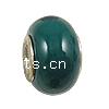 Brass Core European Porcelain Beads, porcelaine, avec laiton, rondelle, Plaqué d'argent, sans filetage, vert foncé Environ 5mm, Vendu par PC