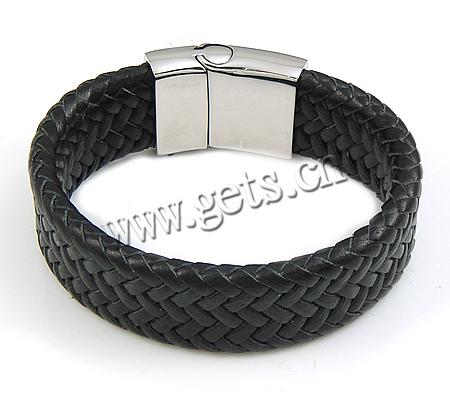 Pulsera de cuero , Cuero de vaca, 316acero inoxidable cierre, longitud diferente para la opción, Negro, 21mm, 25x34mm, Vendido por Sarta