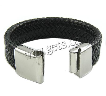 Pulsera de cuero , Cuero de vaca, 316acero inoxidable cierre, longitud diferente para la opción, Negro, 21mm, 25x34mm, Vendido por Sarta