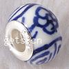 Brass Core European Porcelain Beads, porcelaine, avec laiton, rondelle, impression, sans filetage, bleu Environ 5mm, Vendu par PC