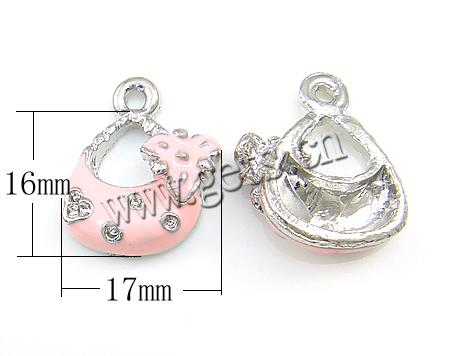 Pendentifs de sac à main en alliage zinc, alliage de zinc, Placage, émail & avec strass, plus de couleurs à choisir, 16x17x6mm, Trou:Environ 2mm, Vendu par PC