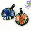 Pendentifs Murano fleur intérieur, chalumeau, Plat rond, avec la chaîne d'extension & deux tons & fleur intérieure, plus de couleurs à choisir Environ 7mm, Vendu par PC