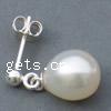 Freshwater Pearl Drop Earring, brass post pin, Teardrop, white, 8-9mm .3-0.7 