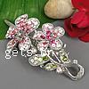 Beak Clips, zinc alloy clip, with shining rhinestone, flower shape, 100x42x15mm, Sold by PC