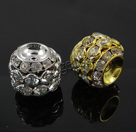 ラインス トーンのスペーサー, 銅, ドラム形, メッキ, ライン石のある, 無色, 15x13mm, 穴:約 1mm, 売り手 パソコン