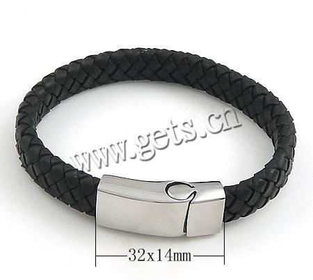 Pulsera de cuero , Cuero de vaca, 316acero inoxidable cierre, longitud diferente para la opción, Negro, 32x14mm, 11mm, Vendido por Sarta