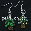 Lampwork Drop Earring, brass earring hook, Christmas Tree Inch 