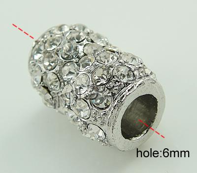 grano Europeo de aleación Zinc con diamante, aleación de zinc, Tubo, chapado, con diamantes de imitación de Mideast & sin rosca, más colores para la opción, libre de níquel, plomo & cadmio, 20x13mm, agujero:aproximado 6mm, Vendido por UD