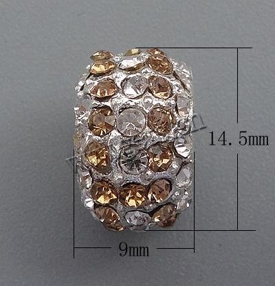 Strass Europa Perlen, mit Zinklegierung, Rondell, plattiert, ohne troll, keine, frei von Kadmium, 14.5x9mm, Bohrung:ca. 6.2mm, verkauft von PC