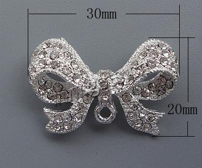 Zinc Alloy Bowkont Pendants, with Rhinestone, Ribbon, more colors for choice, 20x30x7mm, Hole:Approx 2.4mm, Sold By PC