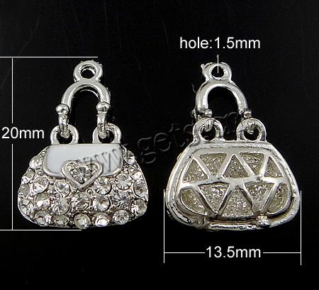 Pendentifs de sac à main en alliage zinc, alliage de zinc, Placage, émail & avec strass, plus de couleurs à choisir, sans nickel, 20x13.5x5.5mm, Trou:Environ 1.5mm, Vendu par PC