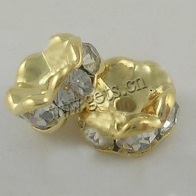 Wave Rondelle Rhinestone Spacer, Brass, plated, with Mideast rhinestone, more colors for choice, 12mm, Hole:Approx 1.7mm, 100PCs/Bag, Sold By Bag