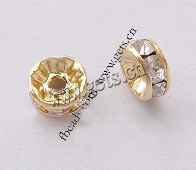 Rondelle Rhinestone Spacer, Brass, plated, with Mideast rhinestone, more colors for choice, Grade A, 10mm, 100PCs/Bag, Sold By Bag