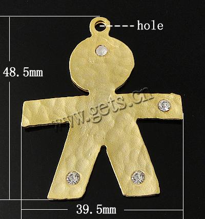 Animal Brass Pendants, Character, plated, with rhinestone, more colors for choice, 48.5x39.5x1.2mm, Hole:Approx 3mm, Sold By PC