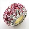 Strass Europa Perlen, Lehm pflastern, Rondell, silberfarben plattiert, mit 84 Stück Strass & einadriges Kabel Messing ohne troll & mit tschechischem Strass, Rosa, 12x7mm, Bohrung:ca. 4.7mm, verkauft von PC