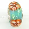 Sterling Silber Single-Core Murano Europa Perlen, Lampwork, Rondell, mit Blumenmuster & Sterling Silber single-Core ohne troll, 7x14mm, Bohrung:ca. 4.5mm, verkauft von PC