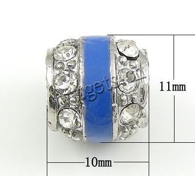 Émail Zinc Alloy European Beads, alliage de zinc, tambour, Placage, sans filetage & émail & avec strass, plus de couleurs à choisir, 11x10mm, Trou:Environ 6mm, Vendu par PC