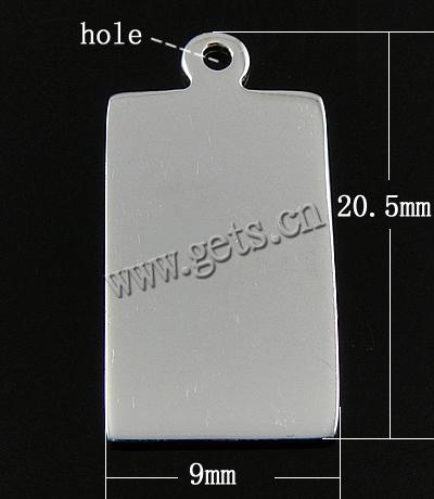 Sterling Silber Tag, 925 Sterling Silber, Rechteck, plattiert, keine, 9x20.5x1mm, Bohrung:ca. 1.5mm, verkauft von PC