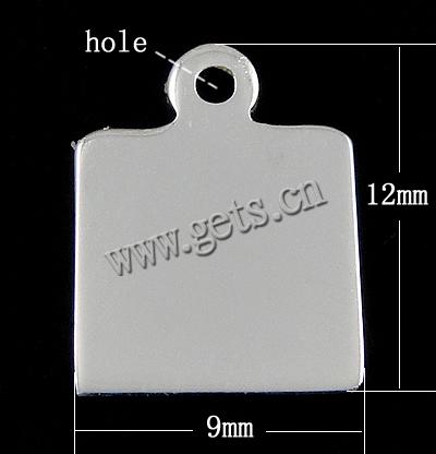 Sterling Silber Tag, 925 Sterling Silber, Quadrat, plattiert, keine, 9x12x0.7mm, Bohrung:ca. 1.2mm, verkauft von PC