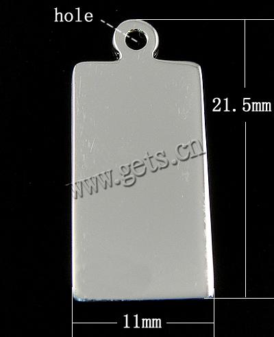 Sterling Silber Tag, 925 Sterling Silber, Rechteck, plattiert, keine, 11x21.5x1mm, Bohrung:ca. 1.5mm, verkauft von PC