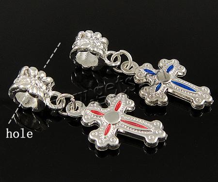 Zinc Alloy European Pendants, Cross, plated, enamel, more colors for choice, 14x20x3mm, Hole:Approx 4.5mm, 500PCs/Bag, Sold By Bag