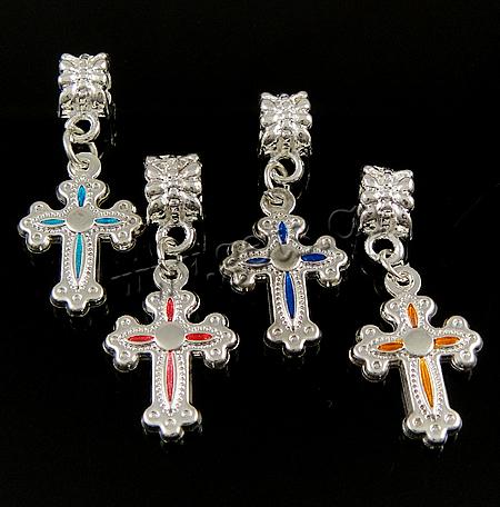 Zinc Alloy European Pendants, Cross, plated, enamel, more colors for choice, 14x20x3mm, Hole:Approx 4.5mm, 500PCs/Bag, Sold By Bag