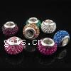 Strass Europa Perlen, Lehm pflastern, Rondell, silberfarben plattiert, Messing-Dual-Core ohne troll & mit Strass von Nahost, gemischte Farben, 12x8mm, Bohrung:ca. 5mm, verkauft von PC