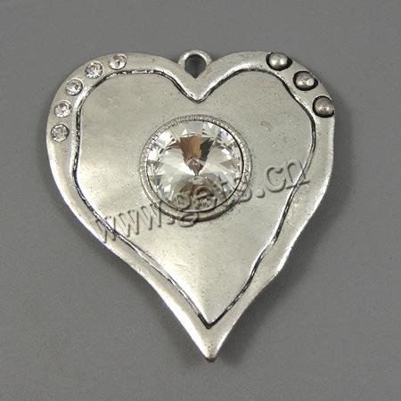 Zinc Alloy Heart Pendants, plated, with rhinestone, more colors for choice, 57x62x10mm, Hole:Approx 4mm, Sold By PC