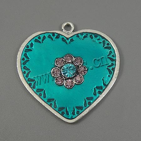 Zinc Alloy Enamel Pendants, Heart, plated, with rhinestone, more colors for choice, 43x43x5mm, Hole:Approx 3mm, Sold By PC