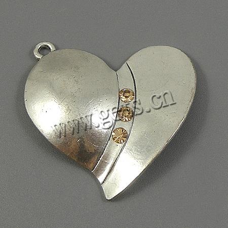 Zinc Alloy Heart Pendants, plated, with rhinestone, more colors for choice, 47x48x5mm, Hole:Approx 3mm, Sold By PC