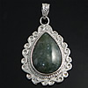 Agate Brass Pendants, with Moss Agate, Teardrop Approx 7mm 